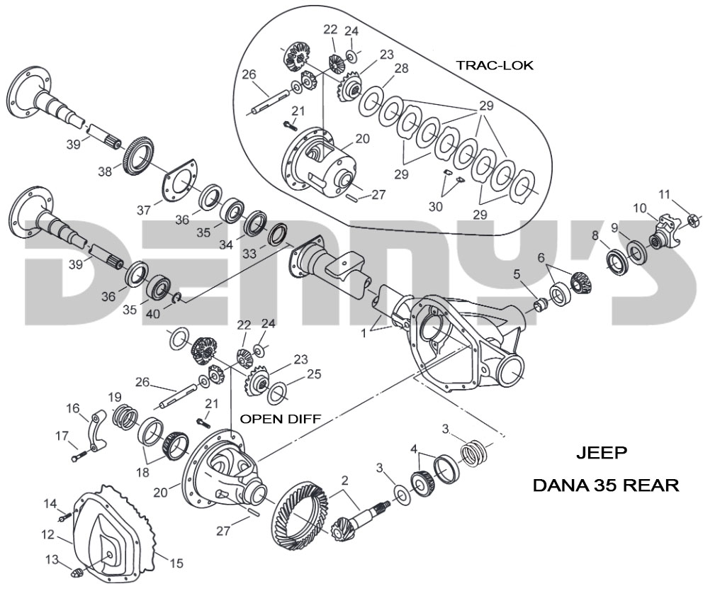 Dana 35 rear end parts for Jeep TJ at Denny's Driveshafts