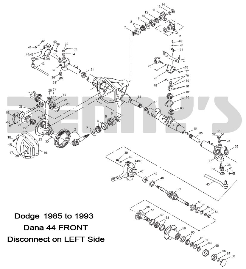 Dodge W150, W200, W250 Dana 44 Disconnect front axle exploded view