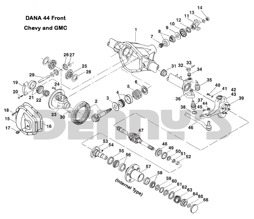 Dana 44 front axle parts for Chevy and GMC K5, K10, K20 at Denny's Driveshafts