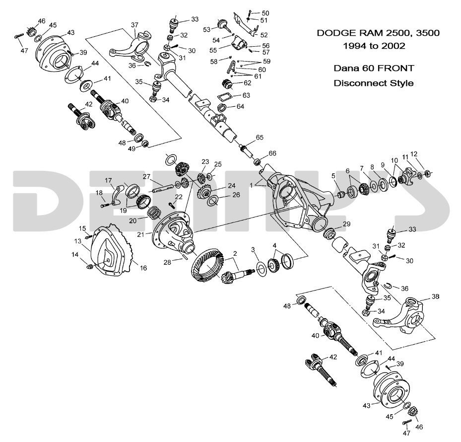 Dana 60 Disconnect Front exploded view 1994 to 2002 Ram 2500, 3500