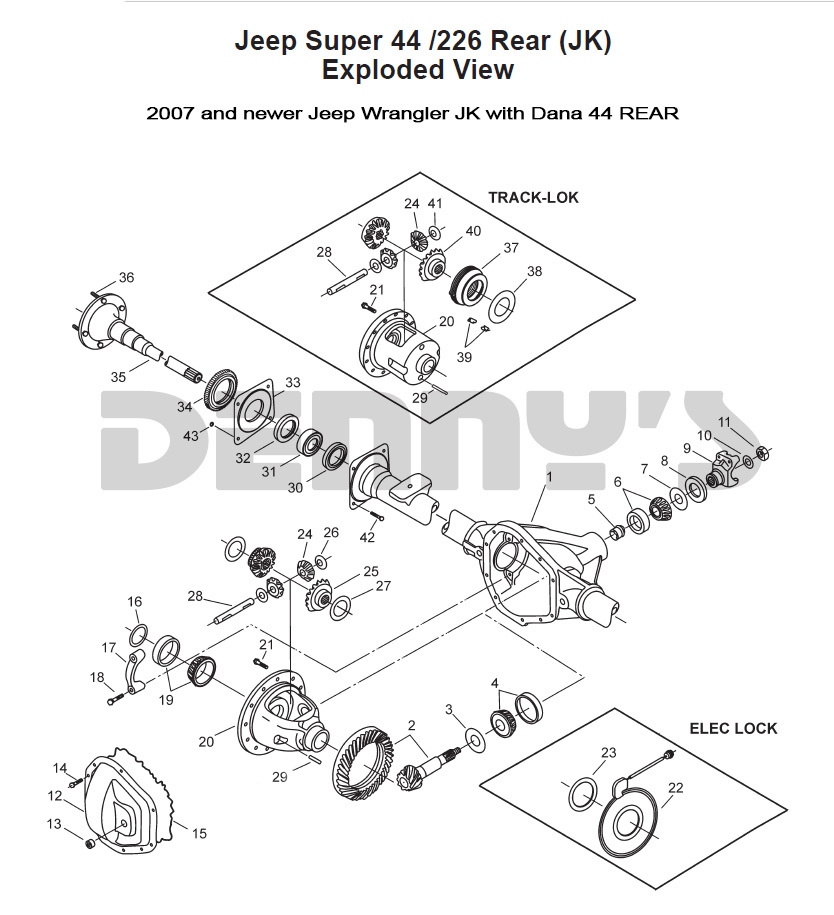 Differential and axle parts for Dana 44 Rear 2007 to 2018 Jeep JK