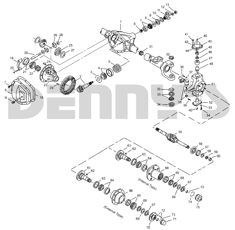 Doadge Dana 60 parts exploded view 1973 to 1993 at Denny's Driveshafts 