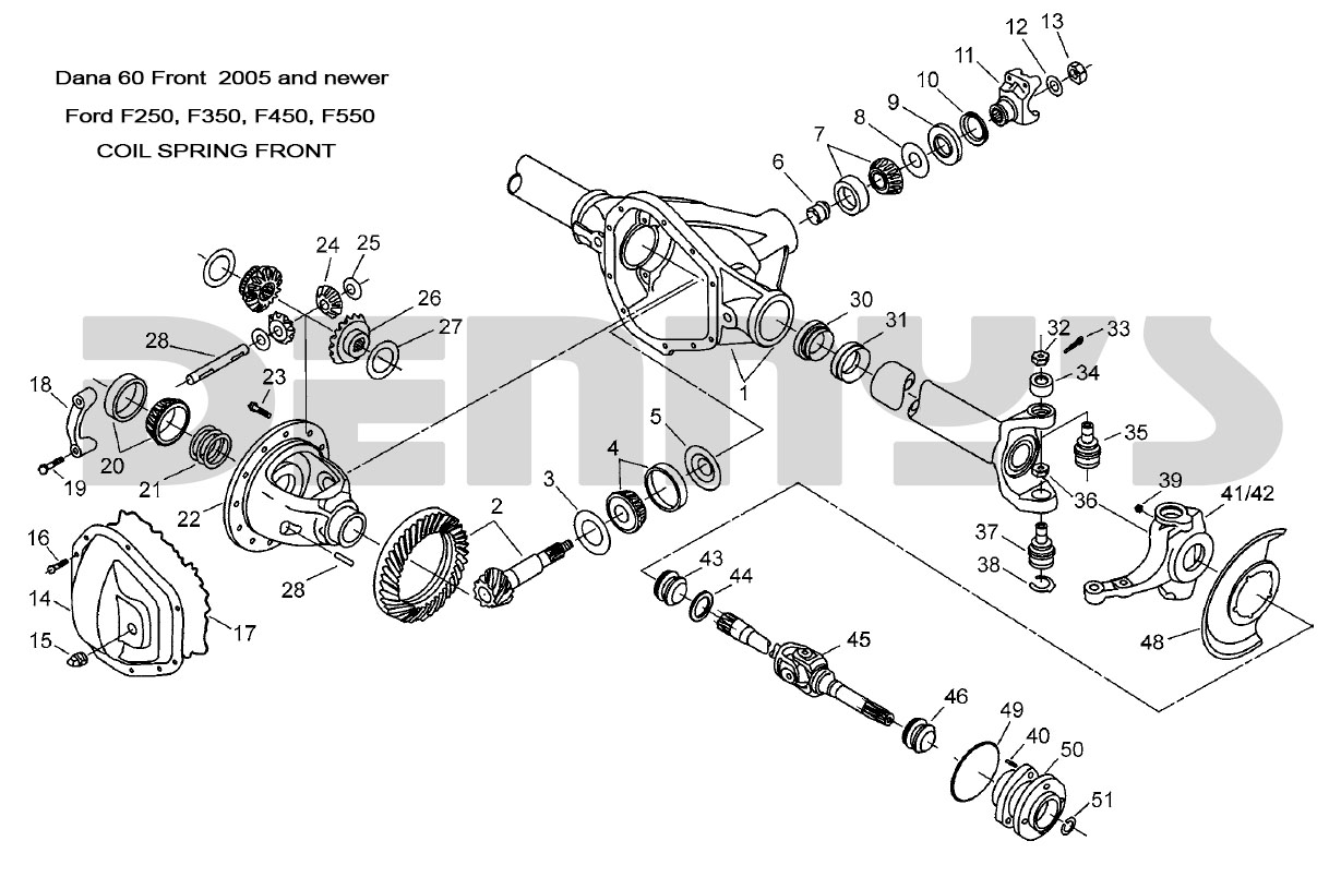 Exploded view Dana 60 front diff 2005 and newer Ford F250, F350, F450, F550 at Denny's Driveshafts