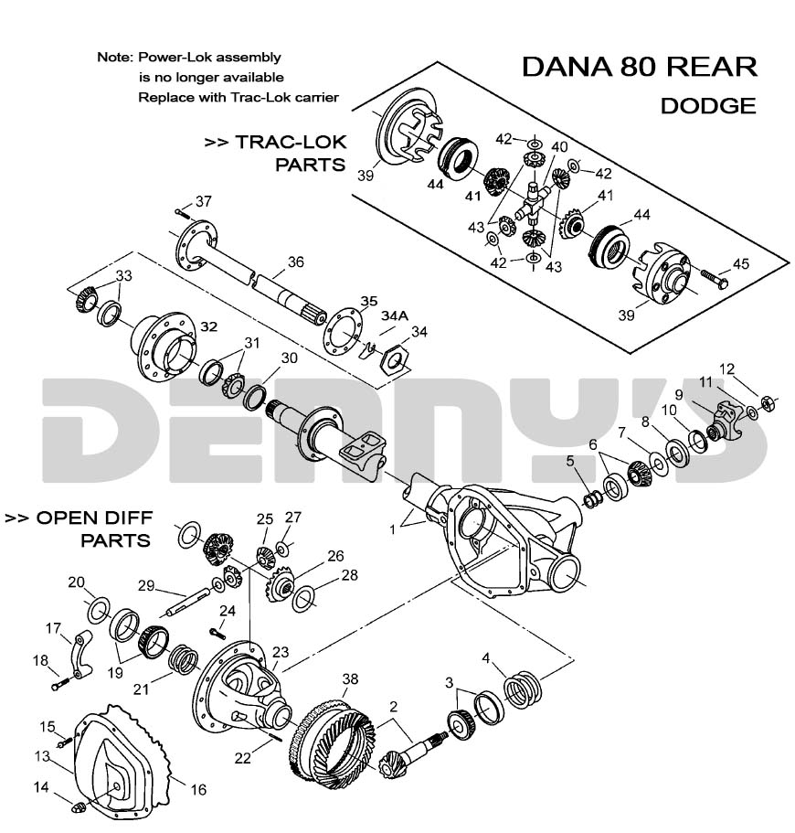 Dana 80 Rear end exploded view Dodge Ram at Denny's Driveshafts