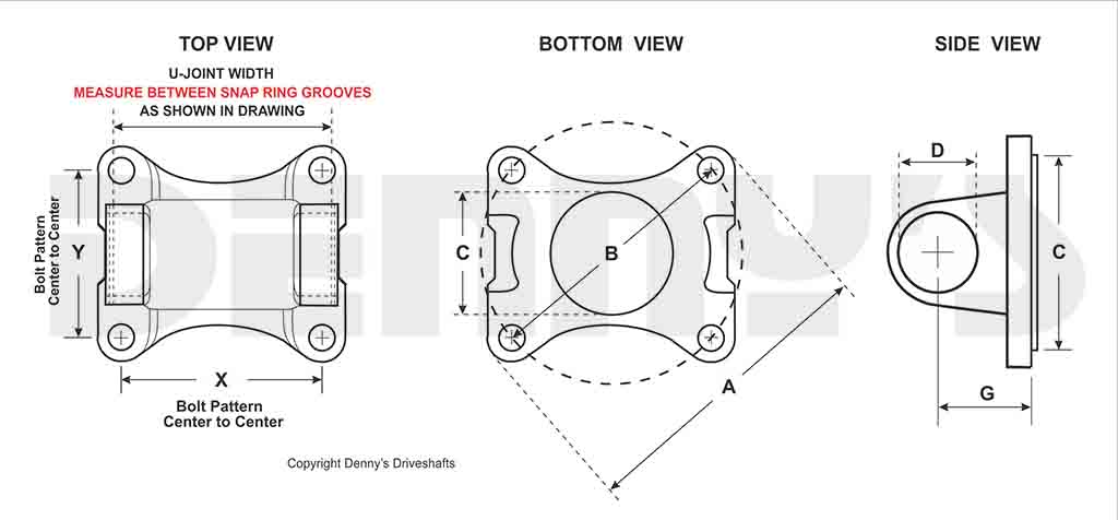 Denny's Driveshafts Flange Yoke Dimension Diagram