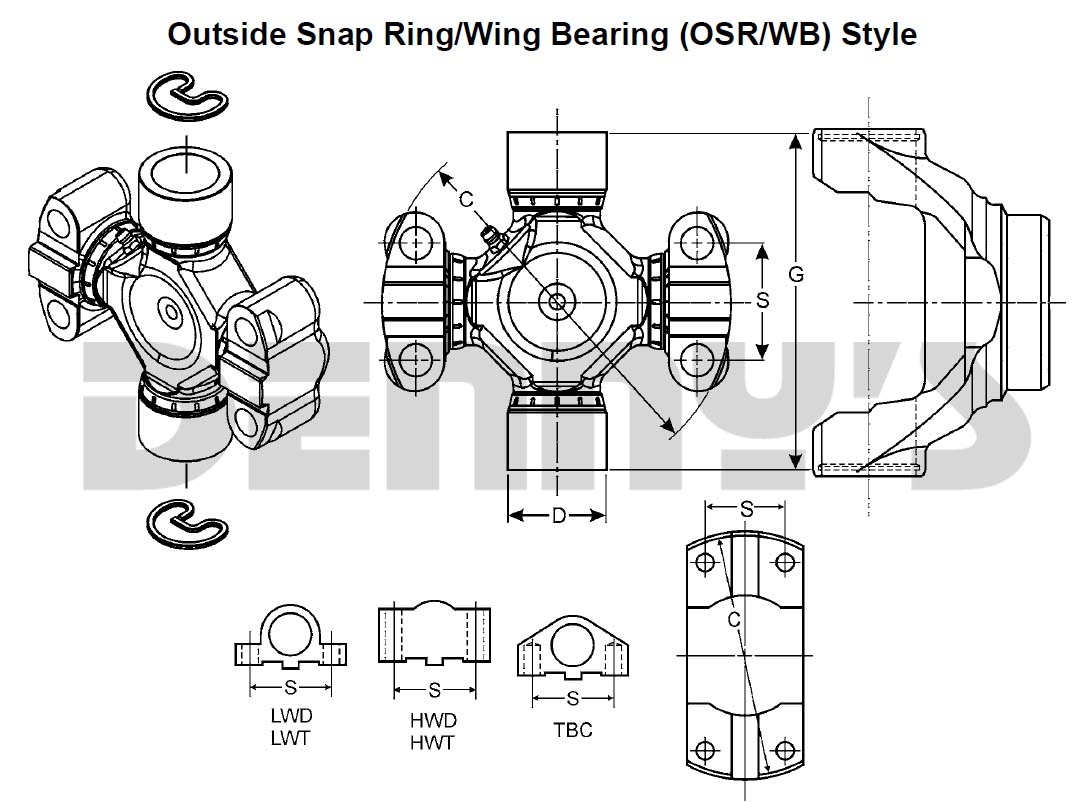 Outside snap ring style to Wing style conversion u-joints at Denny's Driveshafts