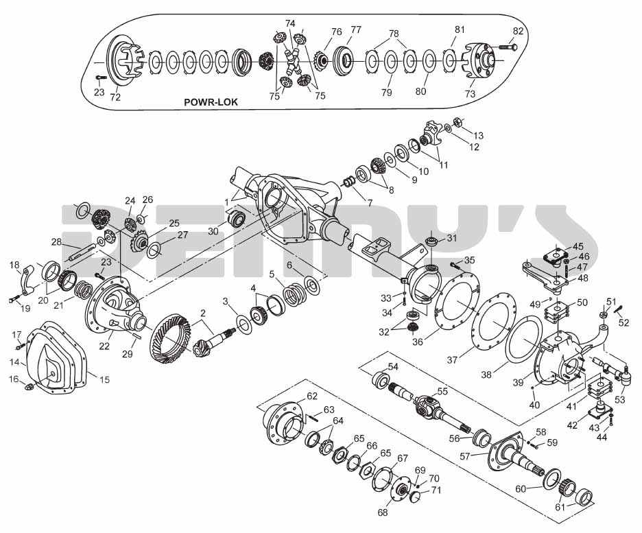 International Harvester Dana 70 FRONT parts exploded view 1968 to 1978 at Denny's Driveshafts 