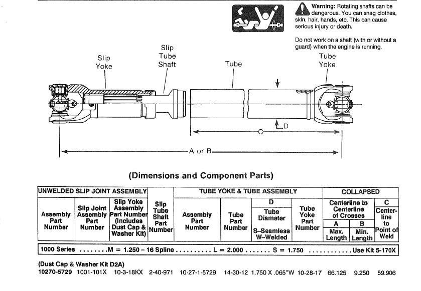 Dana Spicer 10270-5729 pto shaft at Denny's Driveshafts