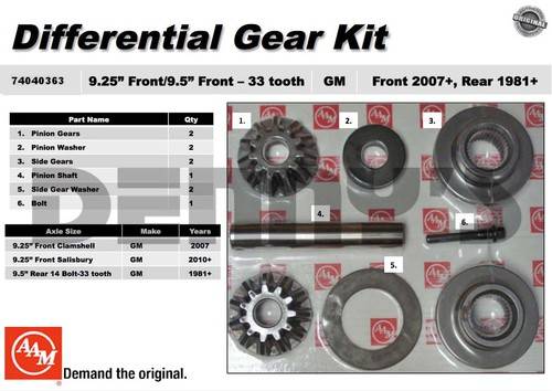AAM - AAM 74040363 Spider Gear Kit fits 2007 to 2010 GM 9.25 inch IFS Clamshell front