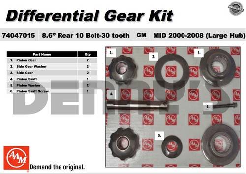 AAM - AAM 74047015 Spider Gear Kit fits 30 spline axles for OPEN diff Mid 2000 to 2008 Chevy and GMC 8.6 inch 10 bolt REAR