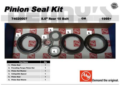 AAM - AAM 74020007 PINION SEAL KIT fits 1999 to 2012 CHEVY and GM with 8.6 inch REAR Axle