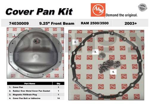 AAM - AAM 74030009 Cover and Gasket Kit fits 9.25 inch Beam front axle 2003 to 2012 Dodge Ram 2500, 3500