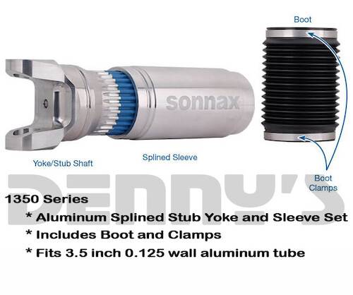 SONNAX - Sonnax T35-125-350-KIT 1350 series Splined Stub and Sleeve Kit use with 3.50 inch 0.125 wall thickness 6061-T6 or KDS4-T8 aluminum tube