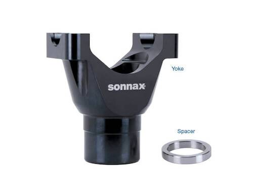 SONNAX - Sonnax T9-28-1350FD Chromoly Pinion Yoke 1350 Series fits Ford 9 inch rear end with 28 spline pinion 4.100 inches tall u-bolt style fits both SMALL and LARGE bearing pinion supports