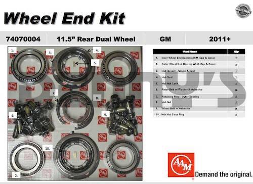 AAM - AAM 74070004 Rear wheel bearing and seal kit fits GM 11.5 inch 14 bolt 2011 to 2016 Sierra, Silverado with DUAL Rear Wheels