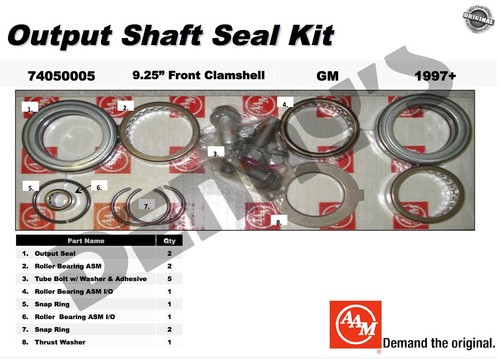 AAM 74050005 Output Shaft Seal Kit 1997 to 2010 GM 9.25 IFS Clamshell Front