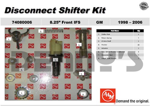 AAM 74080006 Front axle disconnect shifter kit fits GM 8.25 inch IFS front 4WD 